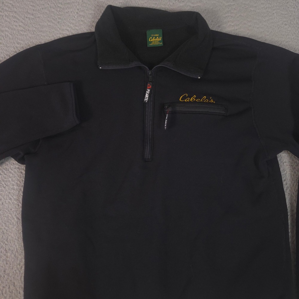 VINTAGE Cabelas Pullover Mens 2XL Black Polartec Fleece Quarter Zip USA Made 90s